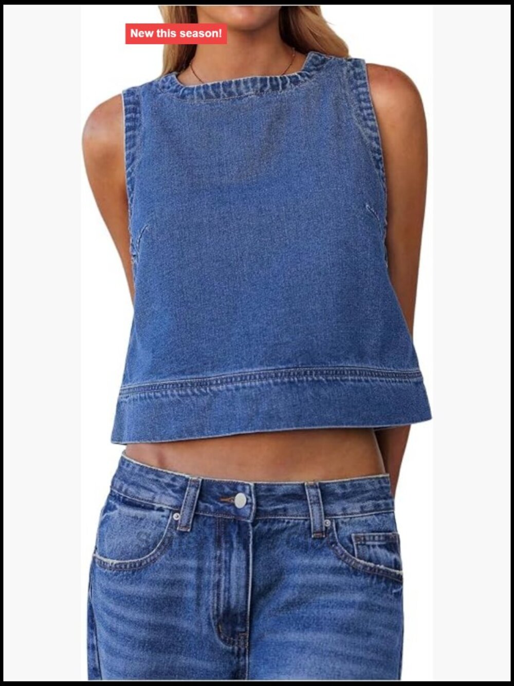 Women's Denim Tank Top Sleeveless Round Neck Jean Vest Casual